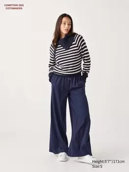 Широкие брюки из жатой шерсти Uniqlo, синий