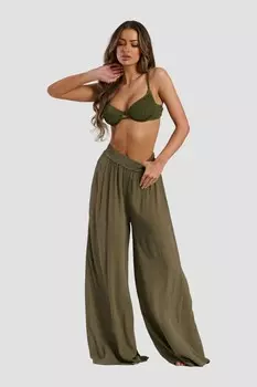 Широкие брюки из жатой вискозы South Beach, зеленый