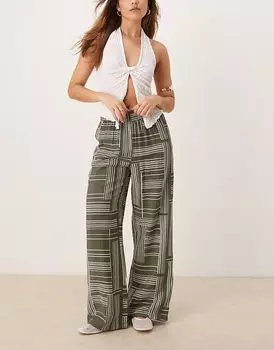 Широкие брюки JDY с абстрактными полосками зеленого цвета