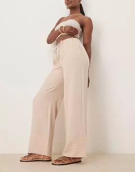 Широкие брюки JDY в бежевую полоску