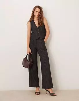 Широкие брюки JDY в тонкую темно-серую полоску