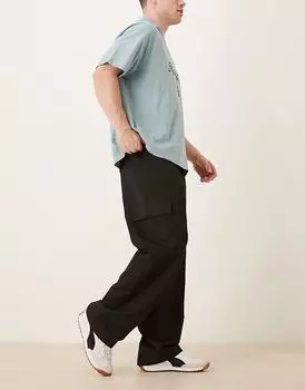 Широкие брюки-карго ASOS DESIGN черного цвета с эластичной талией