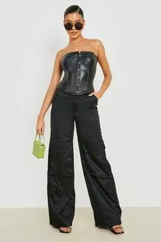 Широкие брюки-карго Boohoo, черный