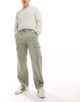 Широкие брюки карго цвета хаки с рипстопом Bershka