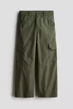 Широкие брюки-карго H&M, зеленый