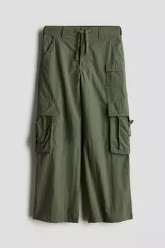 Широкие брюки-карго H&M, зеленый