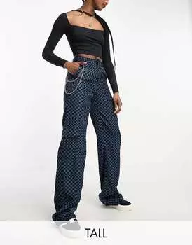Широкие брюки карго Heartbreak со съемной цепочкой и принтом в синюю сетку