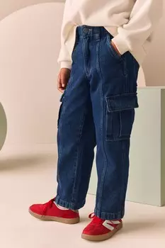 Широкие брюки карго из 100% хлопка (3 16 лет) Next, синий