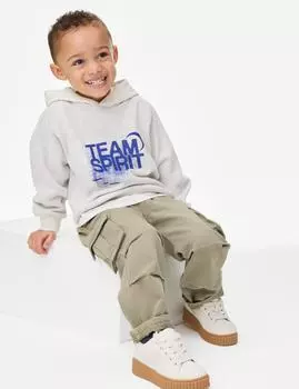 Широкие брюки-карго из чистого хлопка Marks & Spencer, цвет Sage