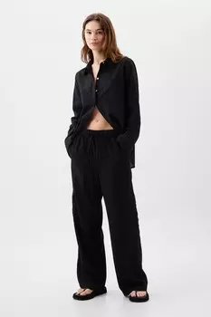 Широкие брюки-карго из смесового льна без застежки Gap, черный