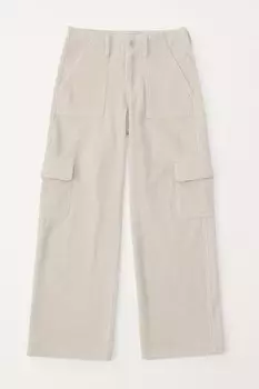 Широкие брюки карго из вельвета кремового цвета Abercrombie & Fitch, бежевый