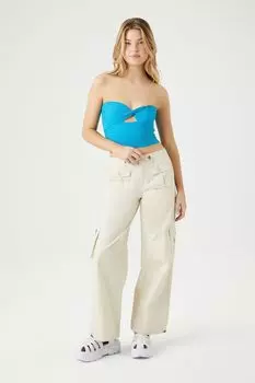 Широкие брюки-карго на шнурке Forever 21, кремовый