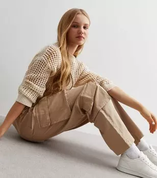 Широкие брюки-карго с камнем для девочек New Look, светло-серый