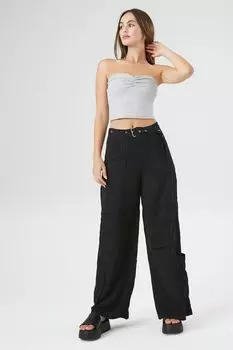 Широкие брюки-карго с поясом Forever 21, черный