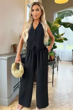 Широкие брюки льняного фасона Ax Paris, черный