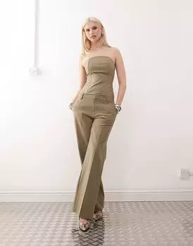 Широкие брюки Lioness Elements из хлопка и льна с заниженной талией, цвет шалфей