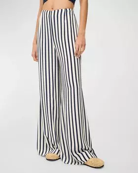Широкие брюки Luke в полоску из вискозы STAUD, цвет White Navy Stripe