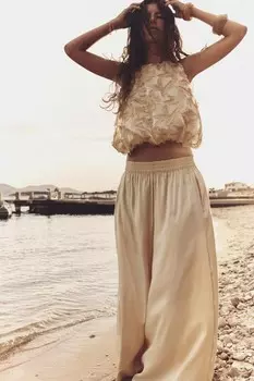 Широкие брюки макси ZARA, цвет cava