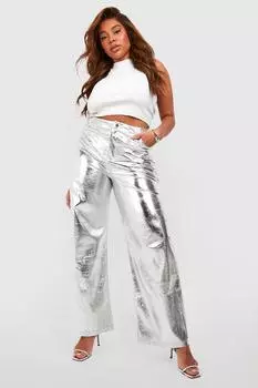 широкие брюки металлического цвета Boohoo, серебряный