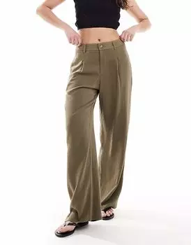 Широкие брюки Miss Selfridge из льняной смеси цвета хаки