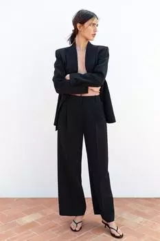 Широкие брюки на штопке ZARA, черный