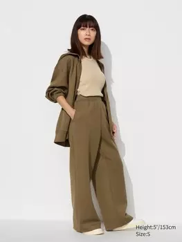 Широкие брюки от сухого пота короткие Uniqlo, зеленый