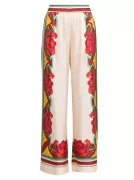 Широкие брюки палаццо из шелковой саржи с цветочным принтом La DoubleJ