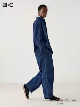 Широкие брюки-парашют джинсовая ткань Uniqlo, синий