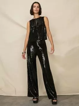 Широкие брюки Petite с пайетками Ro&Zo, черный