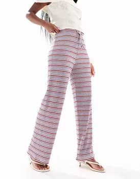 Широкие брюки Pieces в рубчик в синюю и бордовую полоску