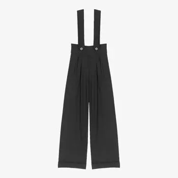 Широкие брюки Pitelle из смесовой шерсти стрейч с подтяжками Maje, цвет noir / gris