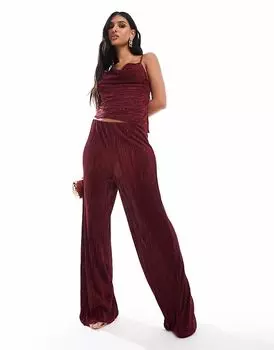 Широкие брюки-плиссе с высокой талией от ASOS DESIGN, бордовый цвет