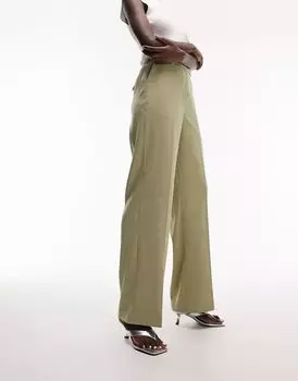 Широкие брюки прямого кроя Topshop с задним карманом темно-зеленого цвета