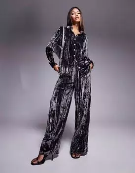 Широкие брюки River Island из бархата серого цвета