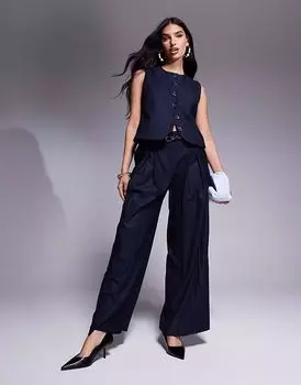 Широкие брюки River Island в тонкую полоску темно-синего цвета