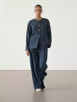 Широкие брюки с эффектом денима, коорд. Massimo Dutti, синий