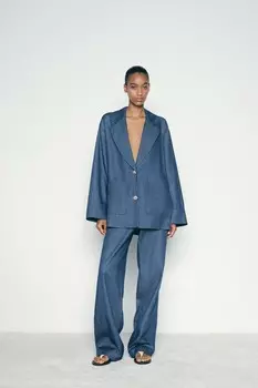 Широкие брюки с эффектом денима ZARA, индиго