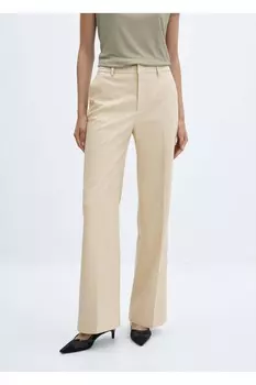 Широкие брюки с эффектом кожи Mango, экрю