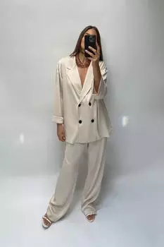 Широкие брюки с эффектом мятостей ZARA, песок