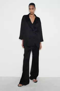 Широкие брюки с эффектом строчки ZARA, черный