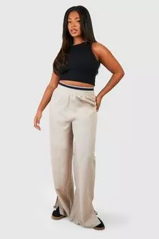 Широкие брюки с эластичной резинкой на талии Plus boohoo, бежевый