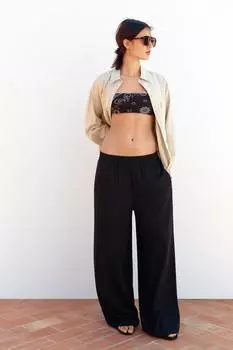 Широкие брюки с эластичным поясом ZARA, черный