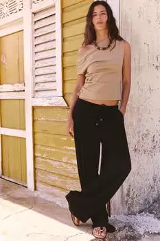 Широкие брюки с эластичным поясом ZARA, черный