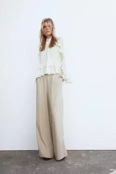 Широкие брюки с эластичным поясом ZARA, цвет Light camel