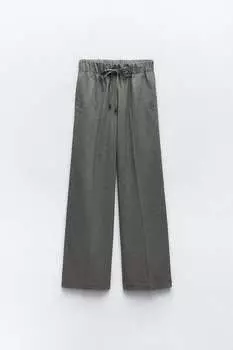 Широкие брюки с эластичным поясом. ZARA, серый