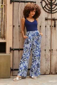 Широкие брюки с анималистичным принтом и мятым узором Sosandar, синий