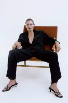 Широкие брюки с атласным поясом ZARA, черный