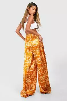 Широкие брюки с атласным принтом boohoo, оранжевый