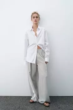 Широкие брюки с боковыми полосами ZARA, светло-серый