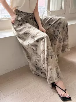 Широкие брюки с цветочным принтом и эластичным ремнем на талии Dazy, серый